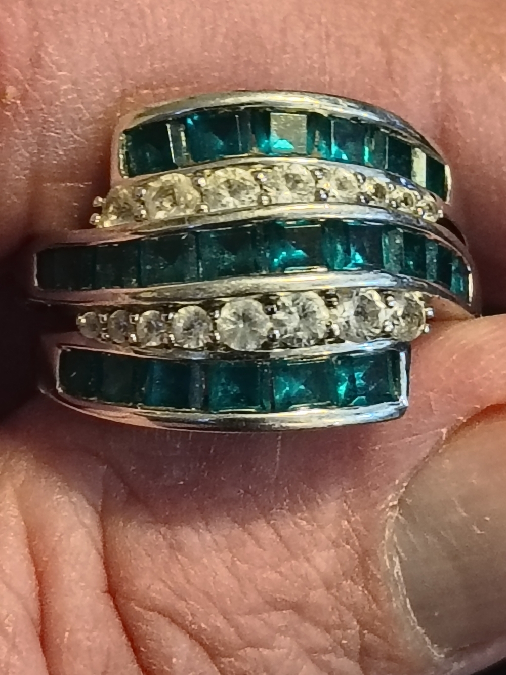 Vintage Emerald And White Sapphire Ring Size 9.25 Signed P ⭐ M 925